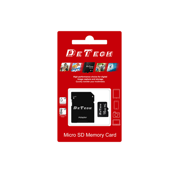Memory card DeTech Micro SDHC-I, 8GB, Class 10 + Adapter - 62042