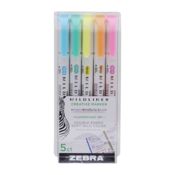 Zebra Mildliner Double Ended Creative Marker Bold & Fine Point 5 Pack Fluorescent Set (ZB-78105) (ZEB78105) έως 12 άτοκες Δόσεις