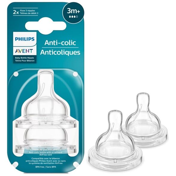 Philips Θηλές από Σιλικόνη Baby Bottle Flow 3 Nipple 2τμχ (SCY763/02) (PHISCY763.02) έως 12 άτοκες Δόσεις