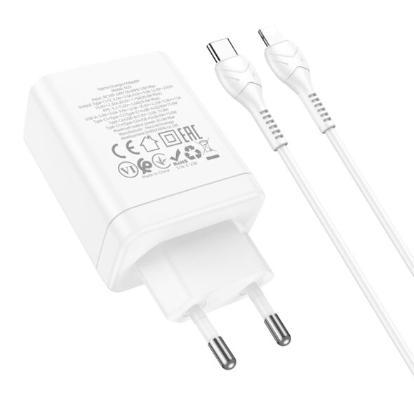 Hoco Incarcator pentru Priza USB, 2x Type-C, PD35W + Cablu Type-C la Lightning - Hoco Start (N33) - White 6931474795090 έως 12 άτοκες Δόσεις