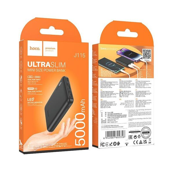 Hoco Baterie externa 2x USB, Type-C, Micro-USB, 500mAh - Hoco Journey (J115) - Black 6942007602358 έως 12 άτοκες Δόσεις