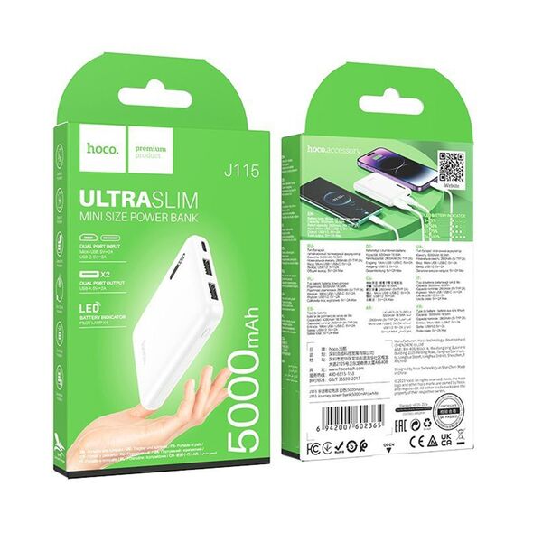 Hoco Baterie externa 2x USB, Type-C, Micro-USB, 500mAh - Hoco Journey (J115) - White 6942007602365 έως 12 άτοκες Δόσεις