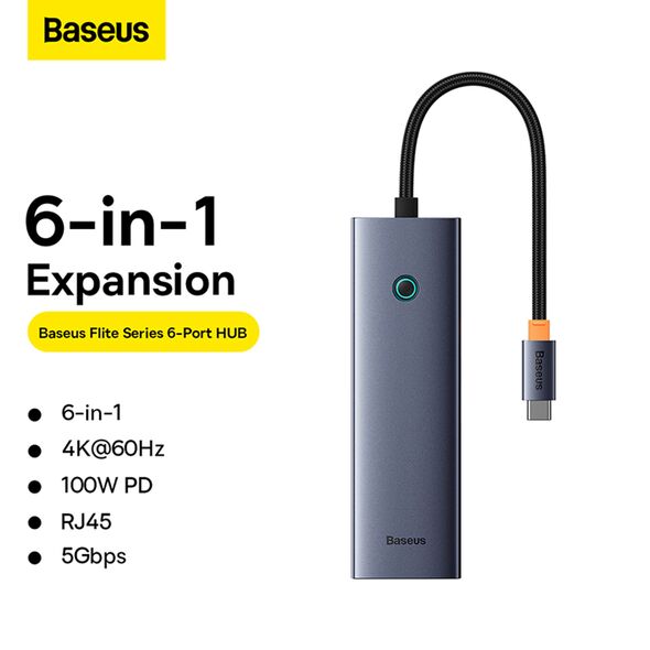 Baseus Hub Type-C la HDMI, 3xUSB, Type-C, RJ45, 4K@60Hz - Baseus UltraJoy (B00052807813-00) - Space Grey 6932172630713 έως 12 άτοκες Δόσεις