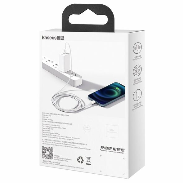 Baseus Baseus Superior Series Cable USB to Lightning, 2.4A, 1m (white) 026221 6953156205413 CALYS-A02 έως και 12 άτοκες δόσεις