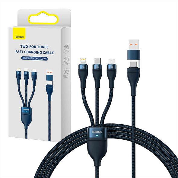Baseus 3in1 USB cable Baseus Flash Series 2, USB-C + micro USB + Lightning, 100W, 1.2m (blue) 034545 6932172608750 CASS030103 έως και 12 άτοκες δόσεις