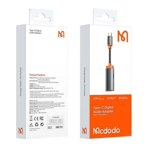 Mcdodo Adapter USB-C to 2x USB-C Mcdodo CA-0520, PD 60W (black) 040986 6921002605205 CA-0520 έως και 12 άτοκες δόσεις