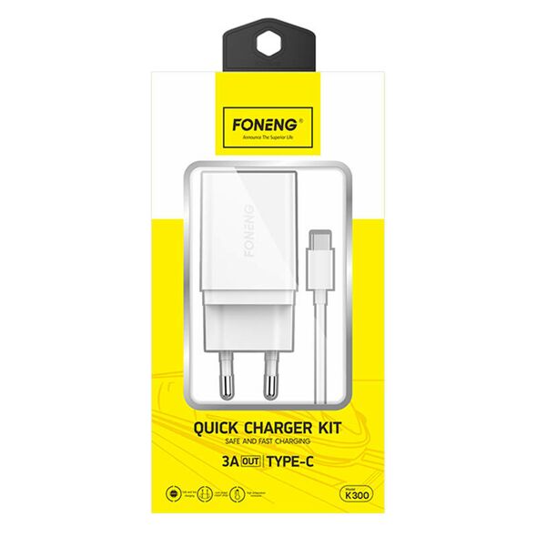 Foneng Fast charger Foneng 1x USB K300 + USB to USB-C cable 045600 6970462513223 K300 Type-C έως και 12 άτοκες δόσεις