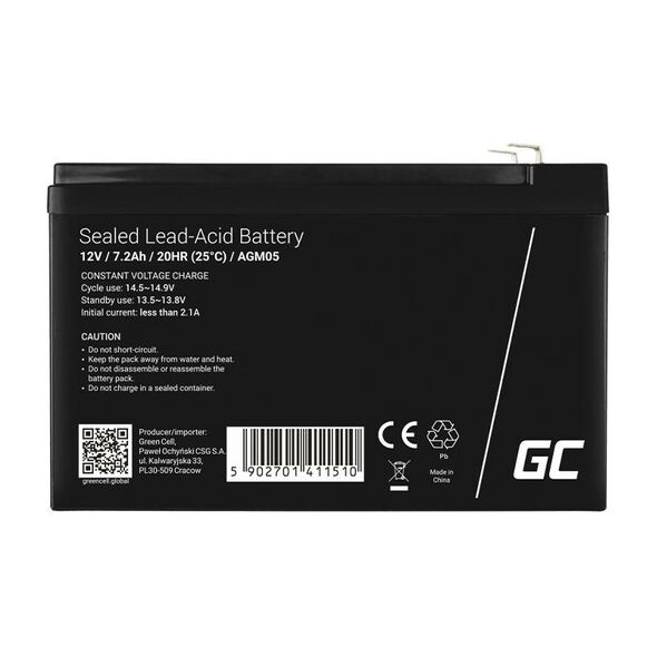 Green Cell Rechargeable battery AGM 12V 7.2Ah Maintenancefree for UPS ALARM 048405 5902701411510 AGM05 έως και 12 άτοκες δόσεις