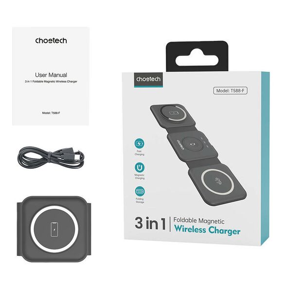 Choetech Choetech T588-F 3in1 Magnetic Wireless Charger 15W (black) 047567 6932112104830 T588-F Black έως και 12 άτοκες δόσεις