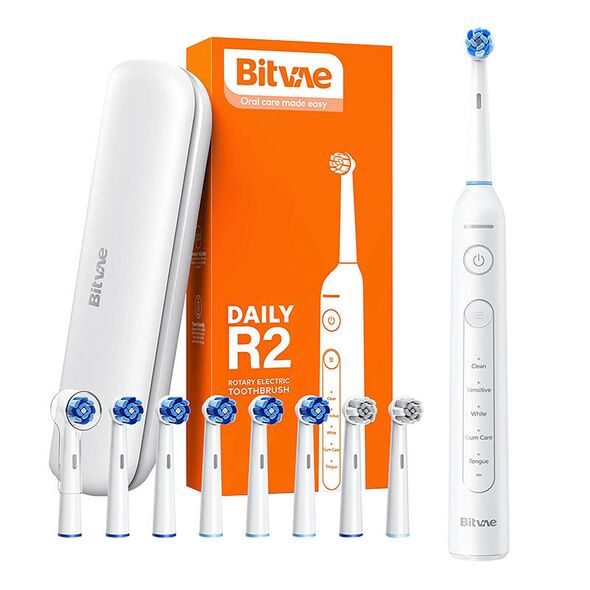 Bitvae Rotary toothbrush with tips set and travel case Bitvae R2 (white) 050692 6973734201378 R2 White+heads+case έως και 12 άτοκες δόσεις
