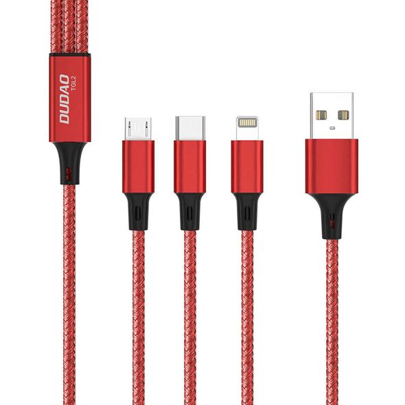 Dudao USB cable Dudao TGL2 3in1 USB-C / Lightning / USB 2.4A, 1.2m (red) 047206 6970379611432 TGL2 έως και 12 άτοκες δόσεις