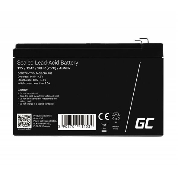 Green Cell Rechargeable Battery AGM VRLA Green Cell AGM07 12V 12Ah (for UPS, alarm, toys, motor) 052532 5902701411534 AGM07 έως και 12 άτοκες δόσεις