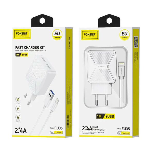 Foneng Charger Foneng EU35 USB-A + Lightning 2.4A 053435 6970462515821 EU35 Lightning έως και 12 άτοκες δόσεις