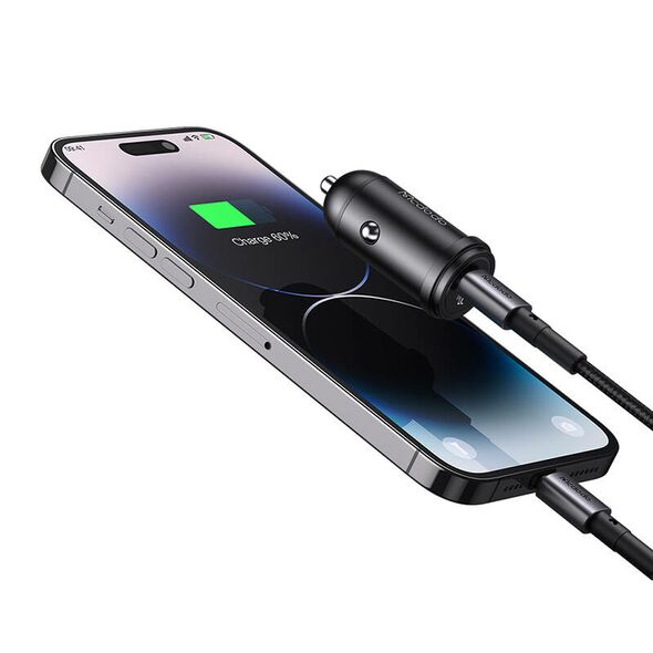 Mcdodo Mcdodo CC-7492 car charger, USB-C, 30W + USB-C to Lightning cable (black) 057549 6921002674928 CC-7492 έως και 12 άτοκες δόσεις