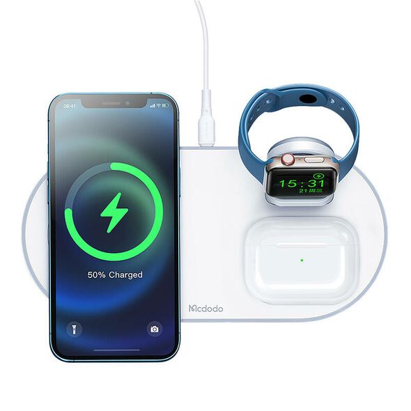 Mcdodo Wireless Charger Mcdodo CH-7060 3 in 1 15W (mobile/TWS/Apple watch) (white) 057557 6921002670609 CH-7060 έως και 12 άτοκες δόσεις
