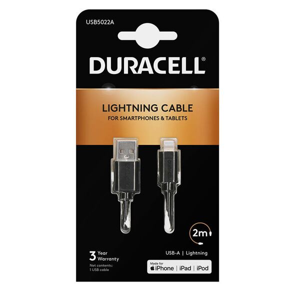 Duracell Cable USB to Lightning Duracell 2m (black) 040821 5055190170038 USB5022A έως και 12 άτοκες δόσεις
