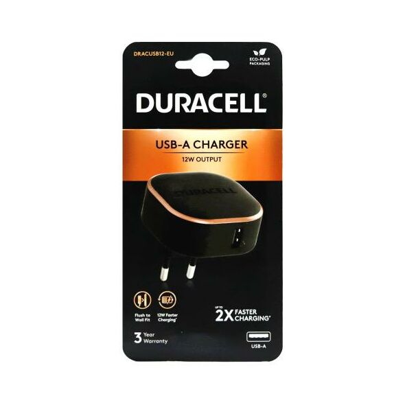 Φορτιστής Ταξιδίου Duracell 12W με Έξοδο USB 2.4A Μαύρο 5056304310173 5056304310173 έως και 12 άτοκες δόσεις