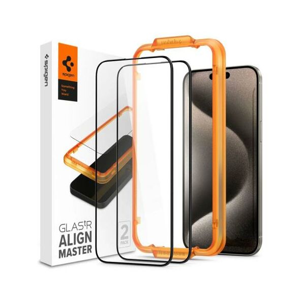 Tempered Glass Full Face Spigen Glas.tR Align Master Apple iPhone 15 Pro Max Μαύρο (2 τεμ.) 8809896751995 8809896751995 έως και 12 άτοκες δόσεις