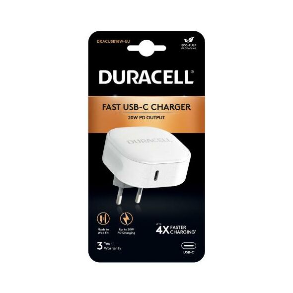 Φορτιστής Ταξιδίου Duracell PD 20W με Έξοδο USB C Λευκό 5056304310968 5056304310968 έως και 12 άτοκες δόσεις