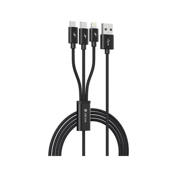 Καλώδιο Σύνδεσης USB 2.0 Devia EC048 Braided 3in1 USB A σε micro USB & USB C & Lightning 1m Gracious Μαύρο 6938595337086 6938595337086 έως και 12 άτοκες δόσεις