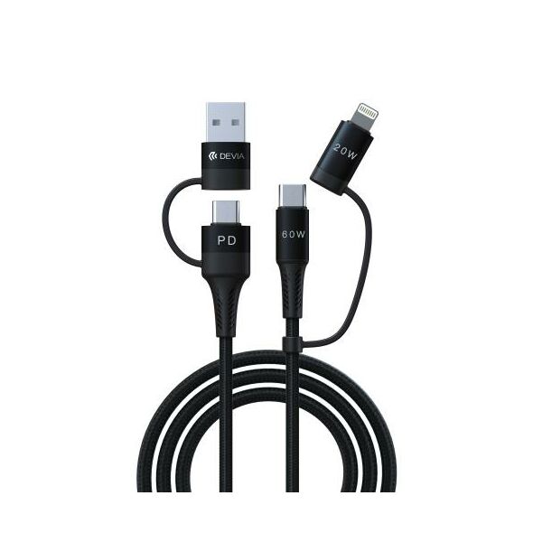 Καλώδιο Σύνδεσης USB 2.0 4in1 Braided Devia EC504 USB C σε USB A & USB C & Lightning PD 60W 1.5m Extreme Μαύρο 6938595351167 6938595351167 έως και 12 άτοκες δόσεις