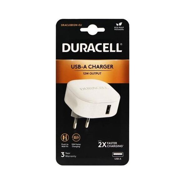 Φορτιστής Ταξιδίου Duracell 12W με Έξοδο USB 2.4A Λευκό 5056304311422 5056304311422 έως και 12 άτοκες δόσεις