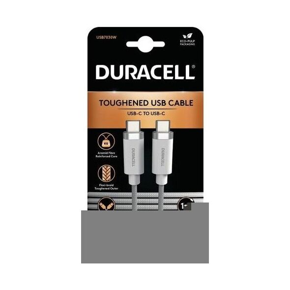 Καλώδιο Σύνδεσης USB 3.2 Duracell Braided Kevlar USB C σε USB C 1m Λευκό 5056304310449 5056304310449 έως και 12 άτοκες δόσεις