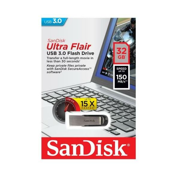 USB 3.0 Flash Disk SanDisk Flair SDCZ73 USB A 32GB 150MB/s Μαύρο 619659136697 619659136697 έως και 12 άτοκες δόσεις