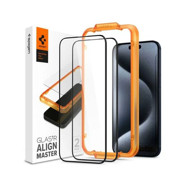 Tempered Glass Full Face Spigen Glas.tR Align Master Apple iPhone 15 Pro Μαύρο (2 τεμ.) 8809896752176 8809896752176 έως και 12 άτοκες δόσεις