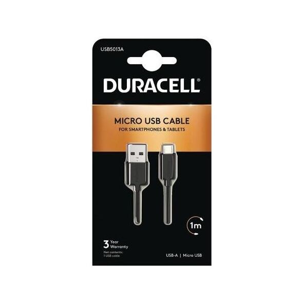 Καλώδιο Σύνδεσης USB 2.0 Duracell USB A σε Micro USB 1m Μαύρο 5055190136744 5055190136744 έως και 12 άτοκες δόσεις