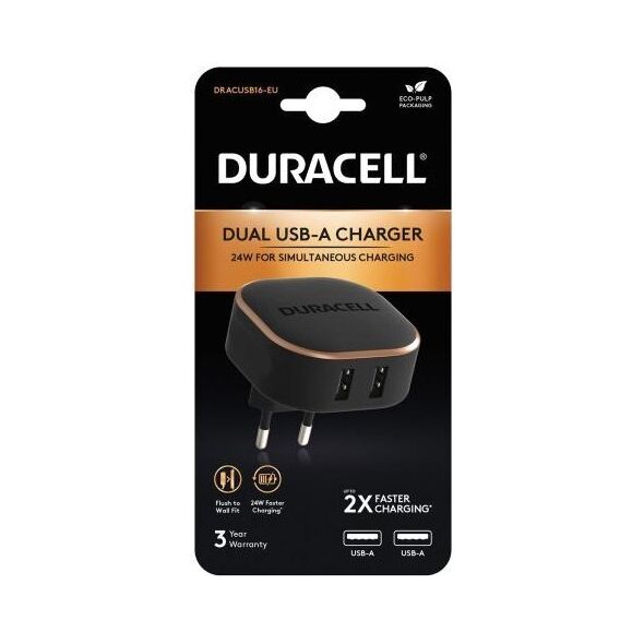 Φορτιστής Ταξιδίου Duracell 24W με Διπλή Έξοδο USB A 4.8A Μαύρο 5056304311460 5056304311460 έως και 12 άτοκες δόσεις