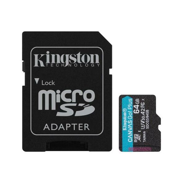 Κάρτα μνήμης Micro SDXC UHS-l U3 Kingston Canvas Go! Plus 170MB/s 64GB + 1 ADP 740617301045 740617301045 έως και 12 άτοκες δόσεις
