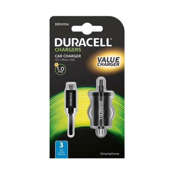 Φορτιστής Αυτοκινήτου Duracell Micro USB 1.0A Μαύρο 5055190145500 5055190145500 έως και 12 άτοκες δόσεις