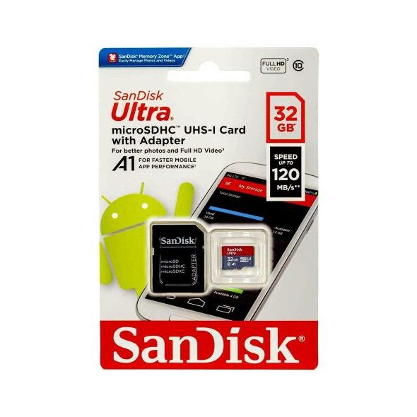 Κάρτα μνήμης Micro SDHC C10 SanDisk Ultra 120MB/s 32Gb + 1 ADP 619659184155 619659184155 έως και 12 άτοκες δόσεις