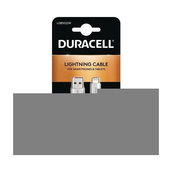 Καλώδιο Σύνδεσης USB 2.0 Duracell USB A σε MFI Lightning 2m Λευκό 5055190170021 5055190170021 έως και 12 άτοκες δόσεις