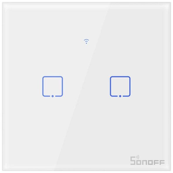 Sonoff T0EU2C-TX Χωνευτός Διακόπτης Τοίχου Wi-Fi για Έλεγχο Φωτισμού με Πλαίσιο και Δύο Πλήκτρα Αφής Φωτιζόμενος Λευκός (IM190314010) (SONIM190314010) έως 12 άτοκες Δόσεις