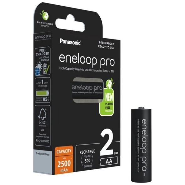 Panasonic Eneloop Pro Επαναφορτιζόμενες Μπαταρίες AA Ni-MH 2500mAh 1.2V 2τμχ (9719104) (PAN9719104) έως 12 άτοκες Δόσεις