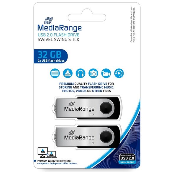 MediaRange USB flash drives, 32GB, Pack 2 (MR911-2) έως 12 άτοκες Δόσεις