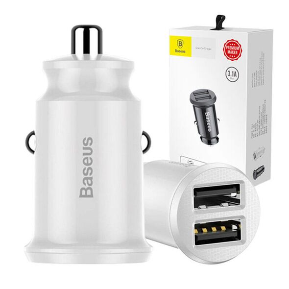 Baseus Baseus Grain Car Charger 2x USB 5V 3.1A (white) 016535  CCALL-ML02 έως και 12 άτοκες δόσεις 6953156276529