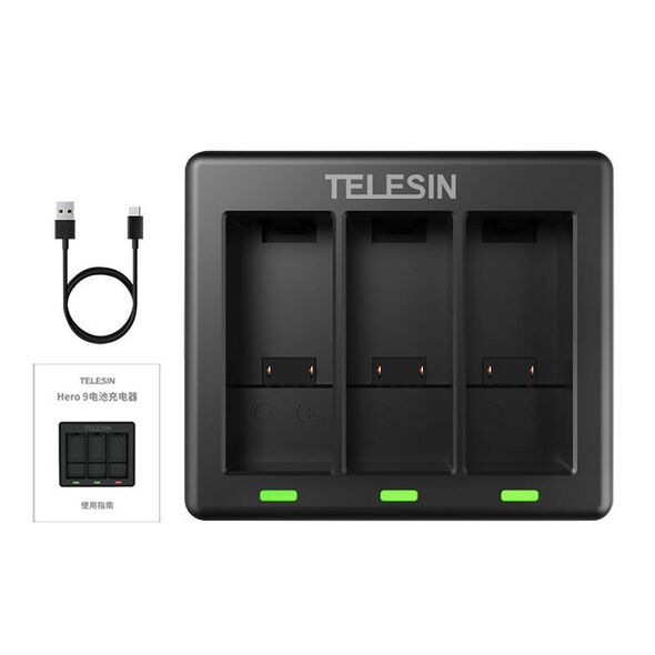 Telesin 3-slot charger Telesin for GoPro Hero 12 / Hero 11 / Hero 10 / Hero 9 026656  GP-BCG-902 έως και 12 άτοκες δόσεις 6972860171012