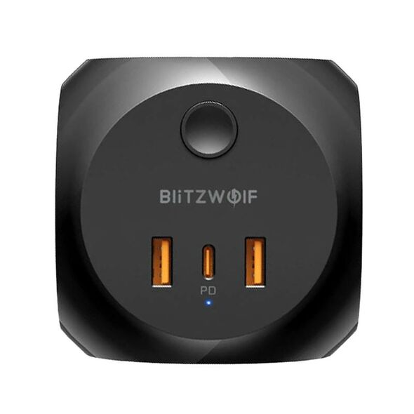 BlitzWolf Power charger Blitzwolf with 3 AC outlets,  BW-PC1, 2x USB, 1x USB-C (black) 031297  BW-PC1 έως και 12 άτοκες δόσεις 5907489608381