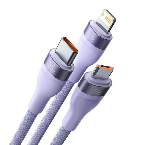Baseus 3in1 USB cable Baseus Flash II Series, USB-C + micro USB + Lightning, 66W, 1.2m (Purple) 037284  CASS040005 έως και 12 άτοκες δόσεις 6932172618124