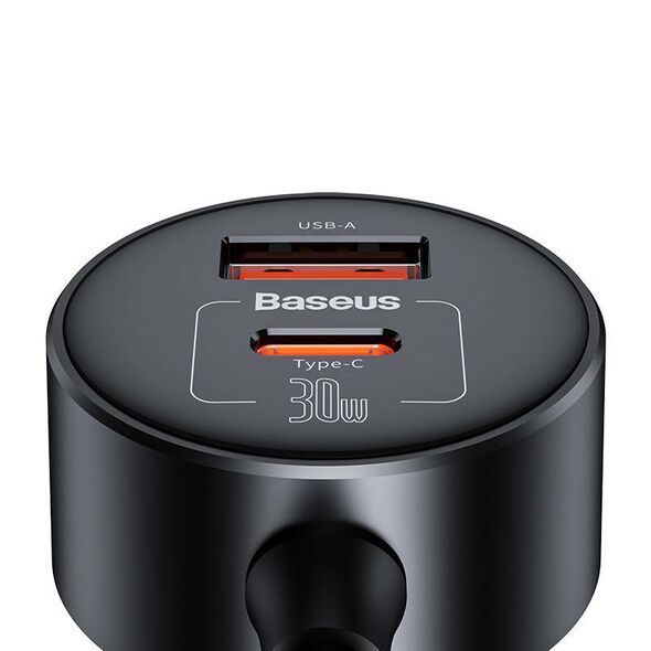 Baseus High Efficiency Pro 1-for-2 Car Cigarette Lighter Baseus 30W (Black) 051877  C00455300121-00 έως και 12 άτοκες δόσεις 6932172632243