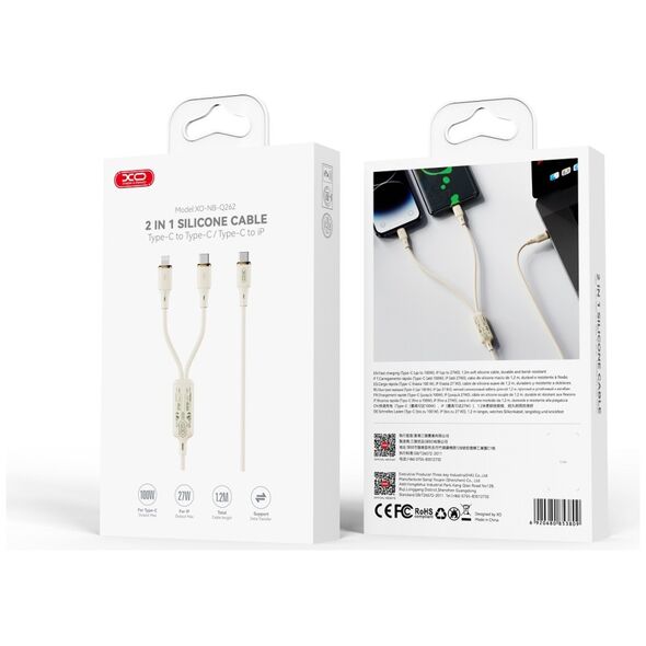 XO cable NB-Q262 2in1 PD USB-C - Lightning + USB-C 1,2m beige 60W