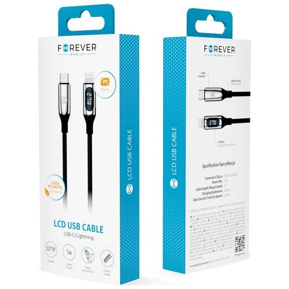 Forever LCD cable USB-C - Lightning 1,0 m 27W black