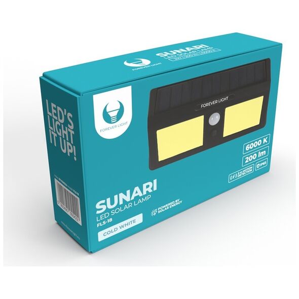 SUNARI Solar Lamp LED FLS-18 COB PIR 3W 200lm 800mAh Li-Ion Forever Light