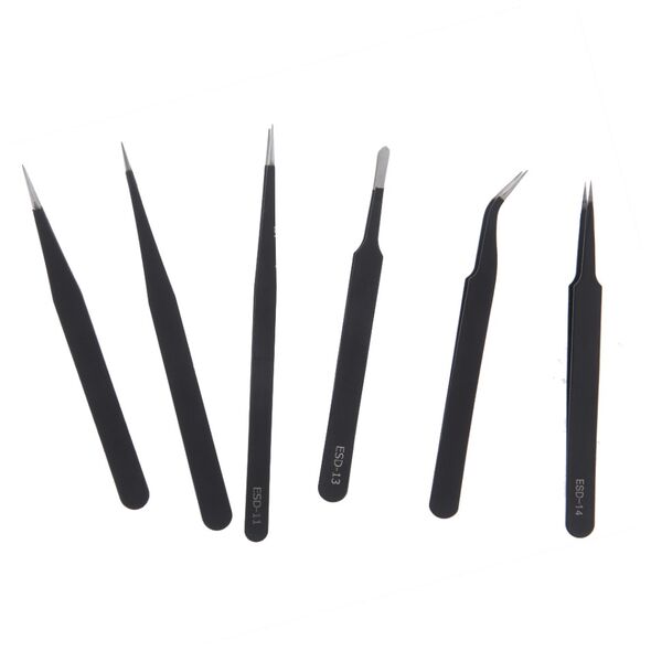 Set of 6 precision tweezers