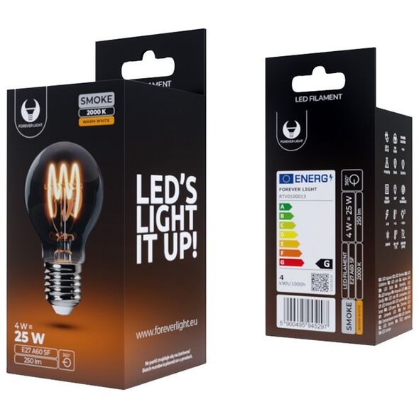 LED Bulb Filament E27 A60 4W 230V 2000K 250lm SF smoked Forever Light