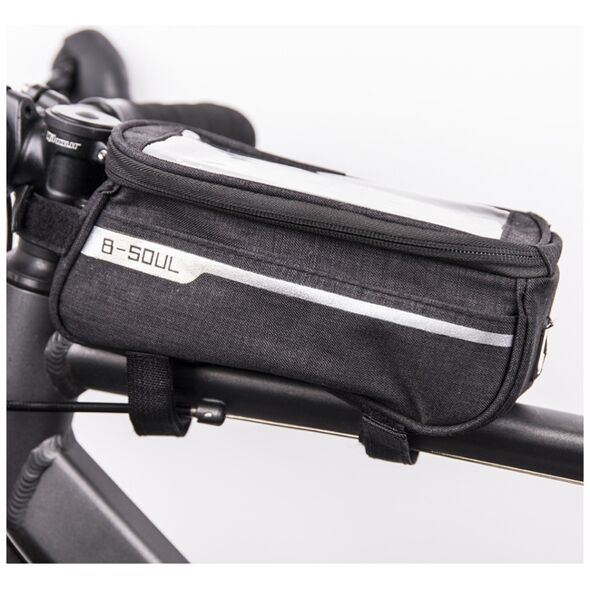 Waterproof bike frame bag with phone holder black