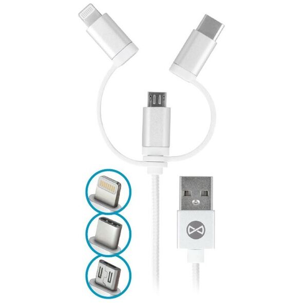 Forever 3in1 cable USB - Lightning + USB-C + microUSB 1,0 m 1,5A white